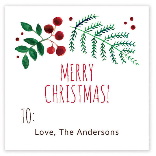 Merry Christmas Botanical Square Gift Stickers